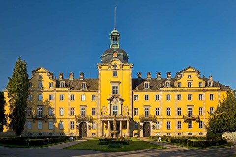 Front view of Bueckeburg Castle, ancestral seat of the House of Schaumburg-Lippe, Bueckeburg, Lower