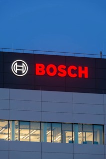 Logo of Robert Bosch GmbH on the facade of a building, Waiblingen, Baden-Wuerttemberg, Germany,