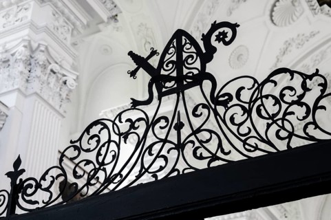 Wrought-iron grille, former monastery church of St. Peter and Paul, Irsee Monastery or Abbey,