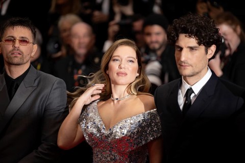 Cannes, France, 14 May 2024: Raphael Quenard, Lea Seydoux, Quentin Dupieuxl during the opening of