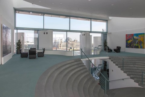 Skylobby on the 7th floor of the Chancellery, paintings by Gerhard Richter can be seen on the