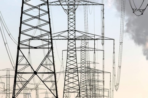 Power lines and pylons on 09 December 2014 in Jaenschwalde, Jaenschwalde, Brandenburg, Germany,