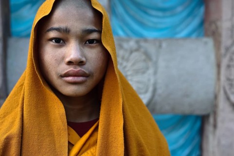 Buddhist novice at Bodhgaya, India. Bodhgaya is the place where the Buddha has attained