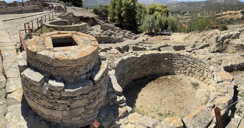 View of Kouloures so-called rings in earth embedded large brick-built round storage tanks in area