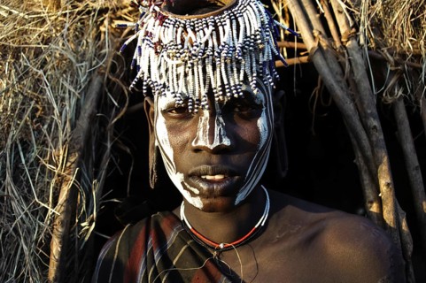 Portrait of a woman from the Mursi tribe, Omo valley, Ethiopia, Africa