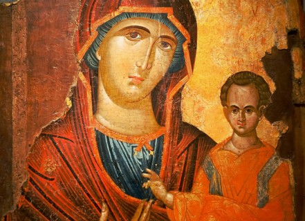 Icon called The virgin Hodeghetria, 16th century, Museum of Bulgarian icons in Sofia, Bulgaria.