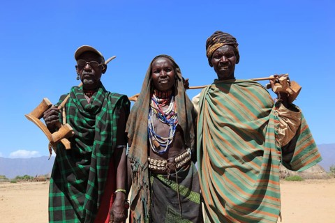 South Ethiopia, in a village of the Arbore or Erbore people on Lake Stefano, two elderly men and