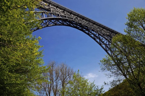 Muengsten Bridge, the highest railway bridge in Germany, spans the valley between Solingen and