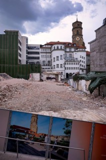 Construction site, construction fence, controversial construction project of Rene Benko's insolvent