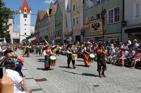 Tradition. Frundsberg Festival in Mindelheim in the Unterallgaeu. Parade through the town, Allgaeu,