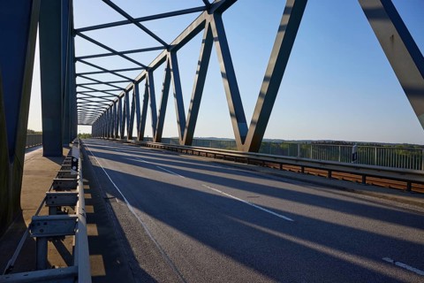 High bridge Gruenental over the Kiel Canal near Beldorf, district of Rendsburg-Eckernfoerde,