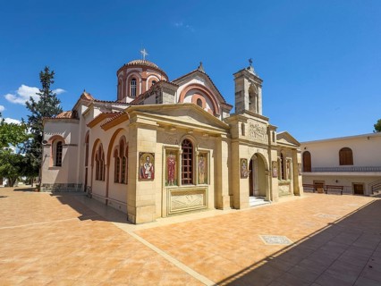Exterior view of historic orthodox church monastery church Zoodochos Pege in Byzantine style from