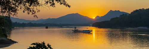 Sunset on the Mekong near Luang Prabang, Laos, Asia