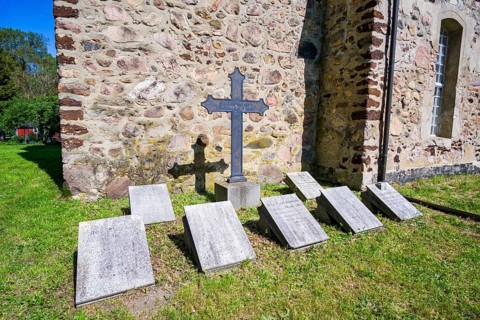 Gravestones of the von Manteuffel family at Krossen village church, Dahme-Spreewald, Brandenburg,