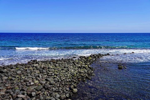 Black volcanic beach in Candelaria, Tenerife, Canary Islands, Spain, Europe, Rocky coast with