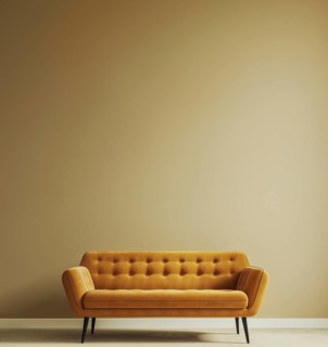 Mustard velvet fabric sofa isolated, AI generated