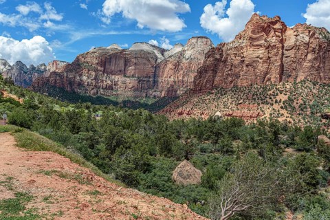 Rugged mountains with various geology in Zion National Park, Utah, United States of America, USA,