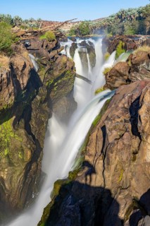 Epupa Falls waterfall on the Kunene River, long exposure, Kunene, Namibia, Africa