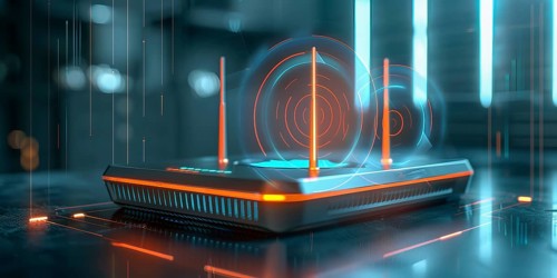 Advanced fast broadband wireless router. Concept of new technology and fast network connectivity,