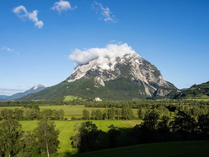 Grimming mountain range in the morning light, near Irdning, Styria, Austria, Europe