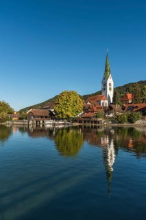 Lakeshore with the parish church of St Martin, Sipplingen, Baden-Wuerttemberg, Germany, Europe