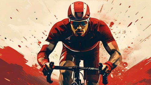 Abstract vintage grungy poster of a cyclist, AI generated