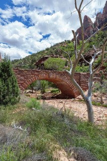 Stone arched bridge over dry Pine Creek in Zion National Park, Utah, United States of America, USA,