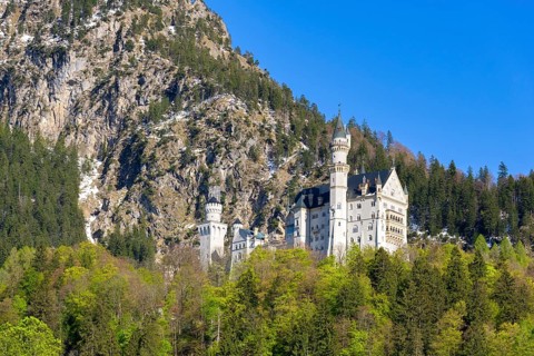 Neuschwanstein Castle in spring, Schwangau, Ostallgaeu, Allgaeu, Swabia, Upper Bavaria, Bavaria,