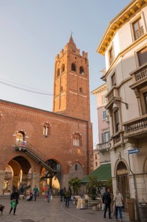Beautiful Town Hall Building with Tower, Palazzo dell Arengario in City Square Rome in a Sunny Day