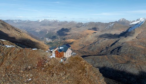 Ramolhaus mountain hut in autumn, Oetztal Alps, Tyrol, Austria, Europe