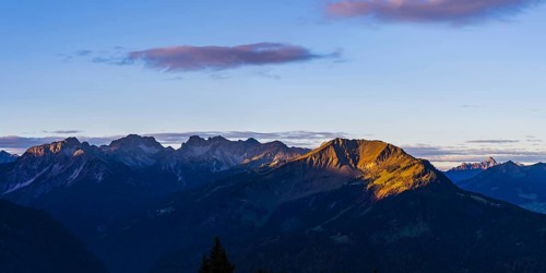 Panorama from Rubihorn, 1957m, to Fellhorn, 2038m, and Soellereck, 1706m, Allgaeu Alps, Allgaeu,