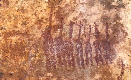 Prehistoric depiction of woman on a rock, San rock paintings, Sevilla Art Rock Trail, Cederberg