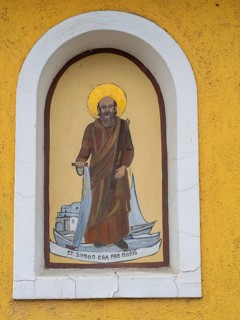 Image of a figure of a saint, fresco on a wayside cross, near St.Andrae-Hoech, Sausaler Weinland,