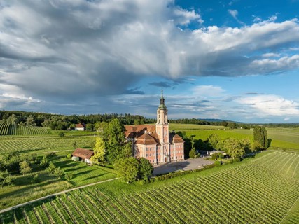 Aerial view of the pilgrimage church Birnau on Lake Constance, Uhldingen-Muehlhofen, Lake Constance