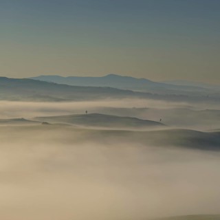 Landscape at sunrise around Volterra, Province of Pisa, Tuscany, Italy, Europe
