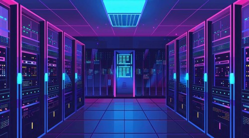 Cloud services concept and server farm supporting cloud applications for enterprise clients, AI