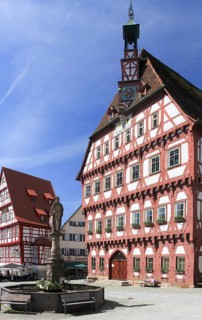 Town Hall and Gasthaus Krone on the market square, Markgroeningen, Baden-Wuerttemberg, Germany,