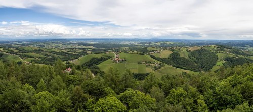 Hilly landscape, vineyards, panoramic view, view from the Demmerkogel lookout point, St.