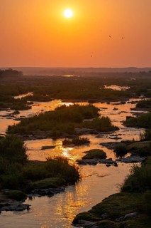 Sunset at the Olifants River, African savannah, Kruger National Park, South Africa, Africa