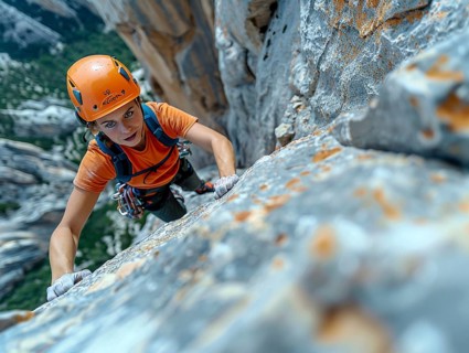 Mountain climber with full equipment climbing, ai generated, AI generated