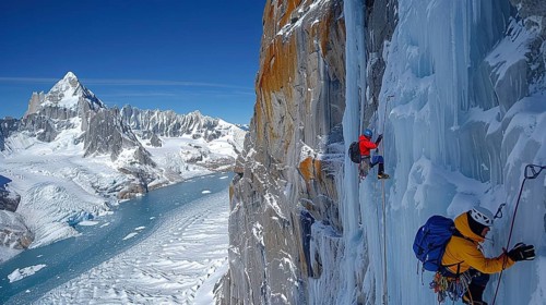 Mountain climber with full equipment climbing, ai generated, AI generated