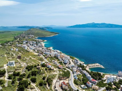 Saranda from a drone, Albanian Riviera, Albania, Europe