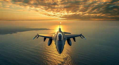 A fighter military air force jet. Concept of power and military strength and ability to attack, AI