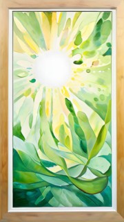 Abstract digital painting embodying sustainability with intertwining leaves glisten with water