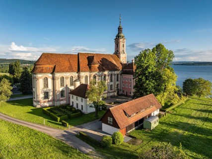 Aerial view of the pilgrimage church Birnau on Lake Constance, Uhldingen-Muehlhofen, Lake Constance