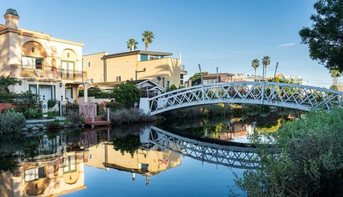 One of the bridges of the Venice Canal in Los Angeles, California