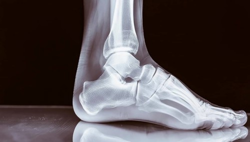 Lateral X-ray image of a human foot with visible bones and joints, AI generated, AI generated