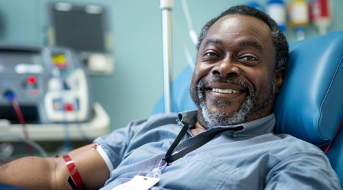 Black patient in the hospital waiting for doctor visit him and check his health status, AI