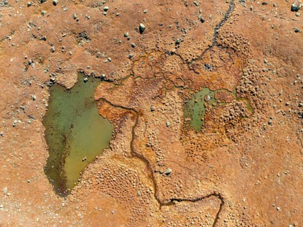 Aerial view, top-down view, small lake on the high plateau of the Gurgler Seenplatte, near