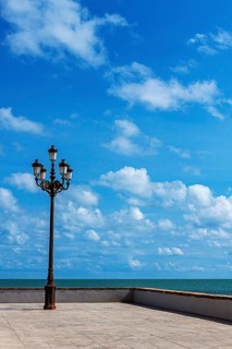 Candelabra on the seafront promenade, Cadiz, Andalusia, Spain, Europe